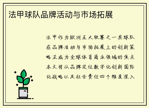 法甲球队品牌活动与市场拓展